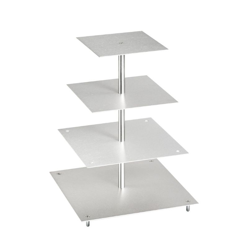 Porte-gâteaux forme carrée en aluminium à 4 étages démontable
