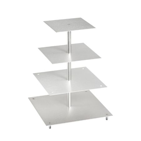 Porte-gâteaux forme carrée en aluminium à 4 étages démontable
