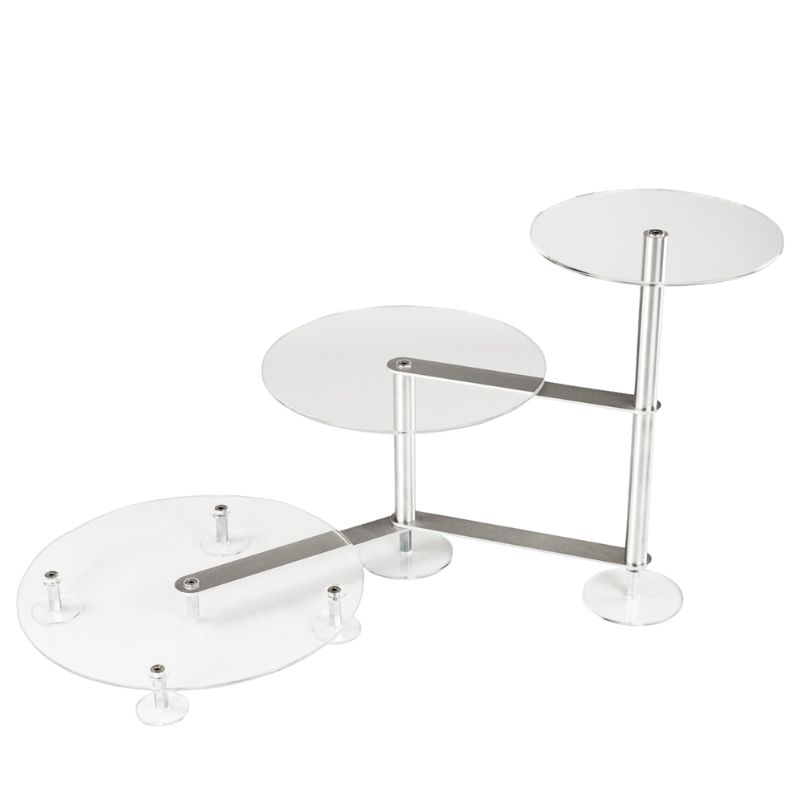 Étagère à gâteaux en escalier 3 niveaux  Ø 1 x 20 – 1 x 25 – 1 x 30 cm forme ronde en acrylique