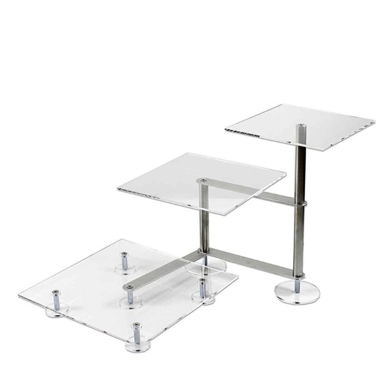 Étagère à gâteaux en escalier 3 niveaux  Ø 1x 21×21 cm – 1x 26×26 cm – 1x 31×31 cm forme carrée en acrylique