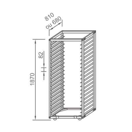 PANIMATIC - Chariot inox L70 cm pour grilles L60 cm spécial chambre 20 étages espacés de 82 mm - démontable - sans port